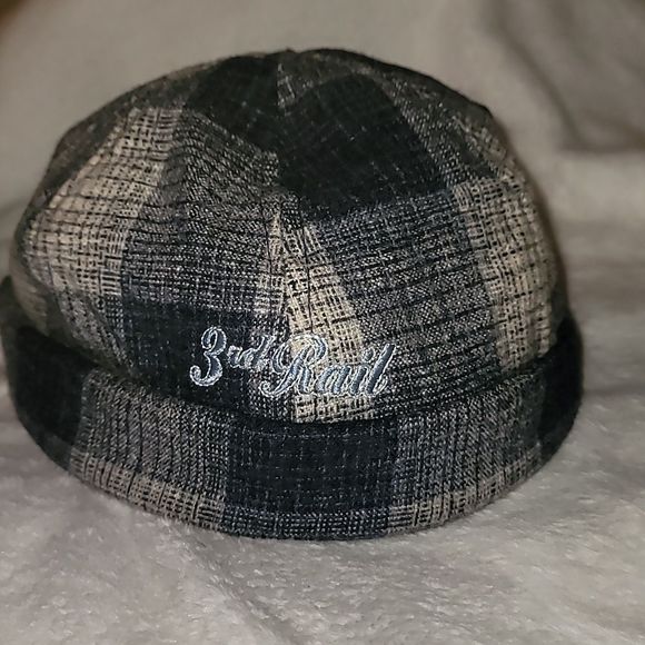 Vintage 90's 3rd Rail Plaid Beanie Hat‎ Blue Grey Embroidered Logo - Picture 1 of 7
